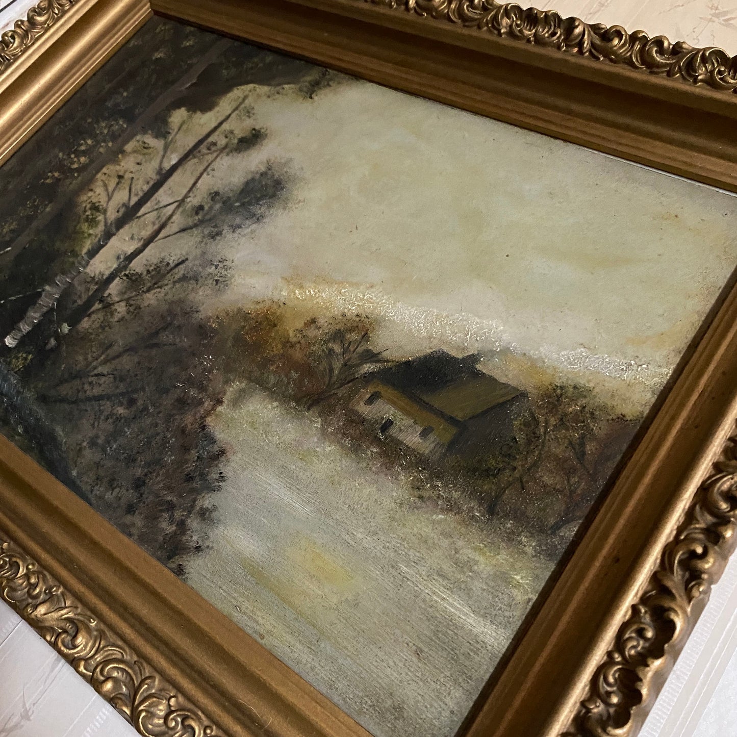 Victorian Framed Oil on Board Cottage Scene