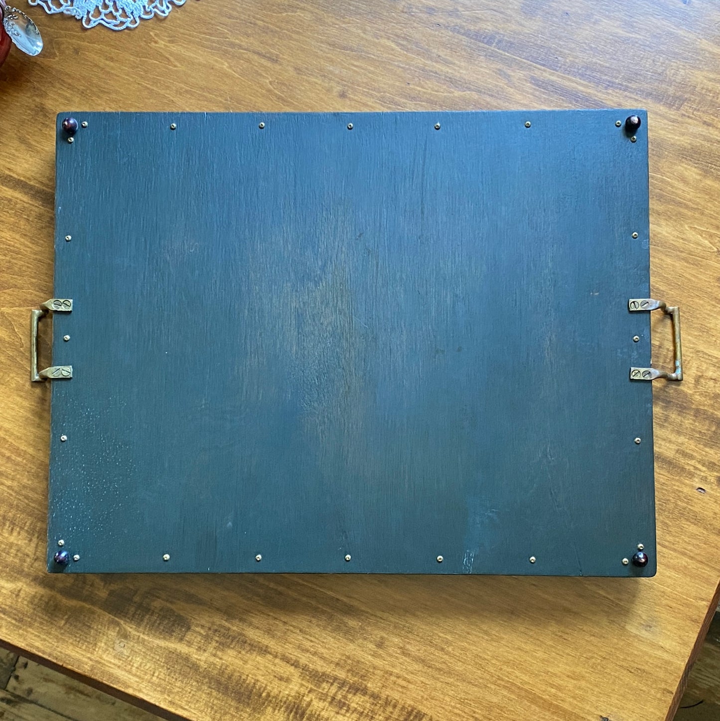 Victorian Wood Frame Glass Serving Tray