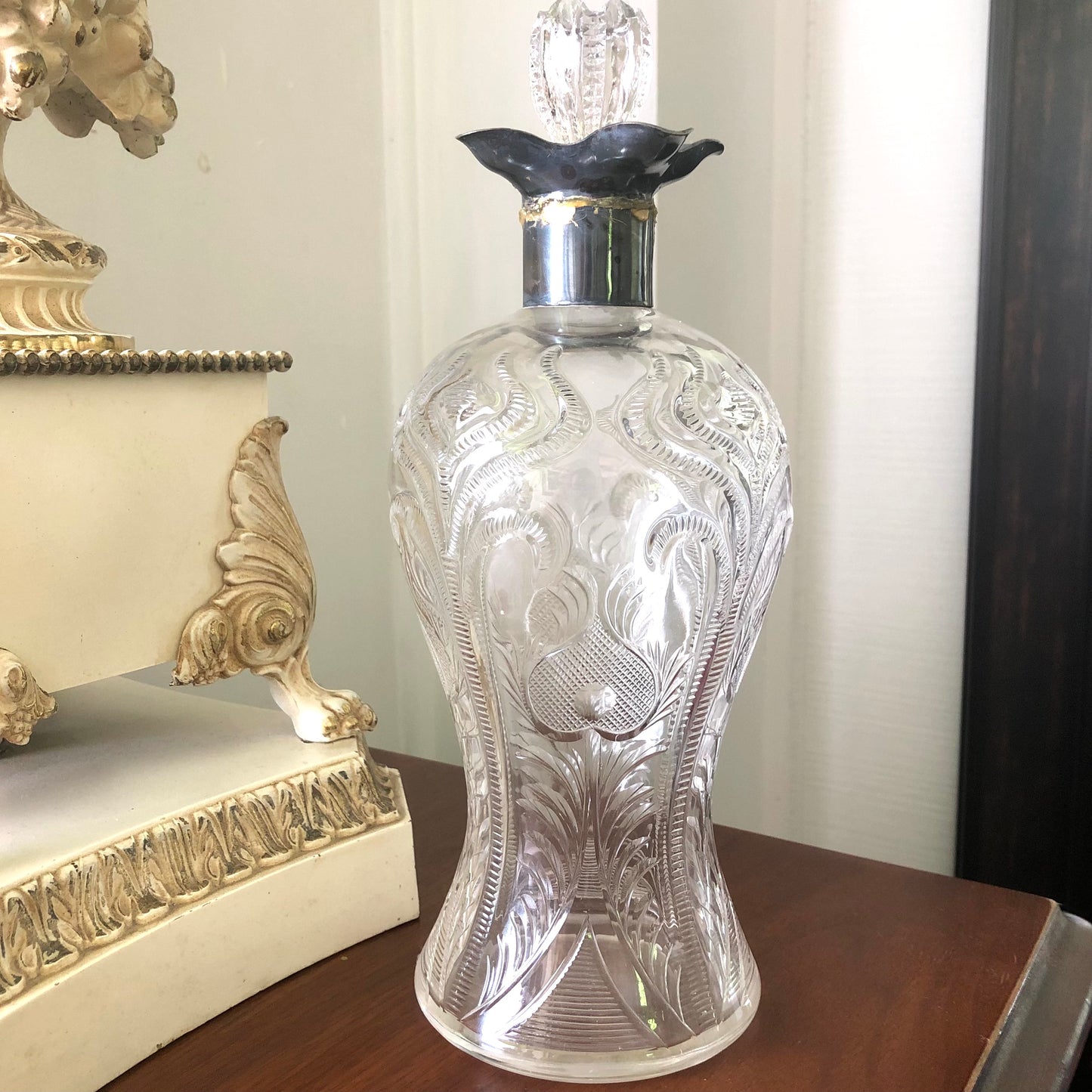 Early Pressed Glass Decanter, 10-1/2"