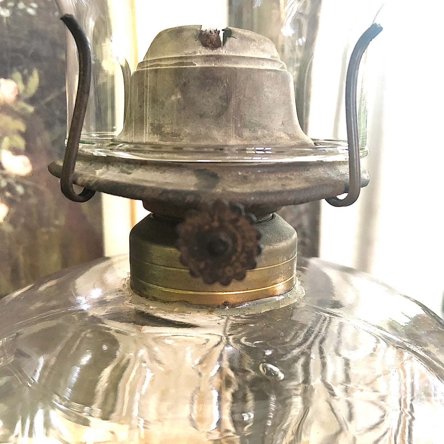 Antique Pressed Glass Oil Lamp
