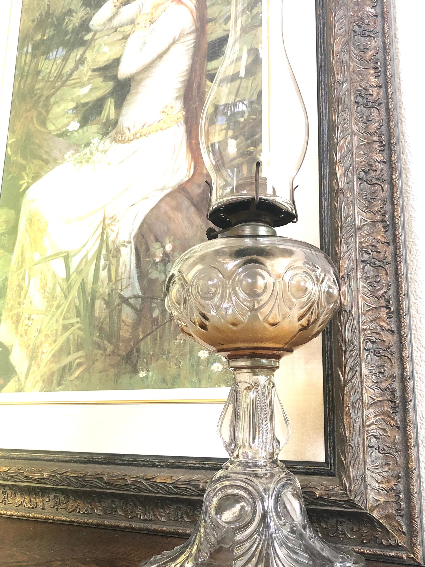 Antique Pressed Glass Oil Lamp