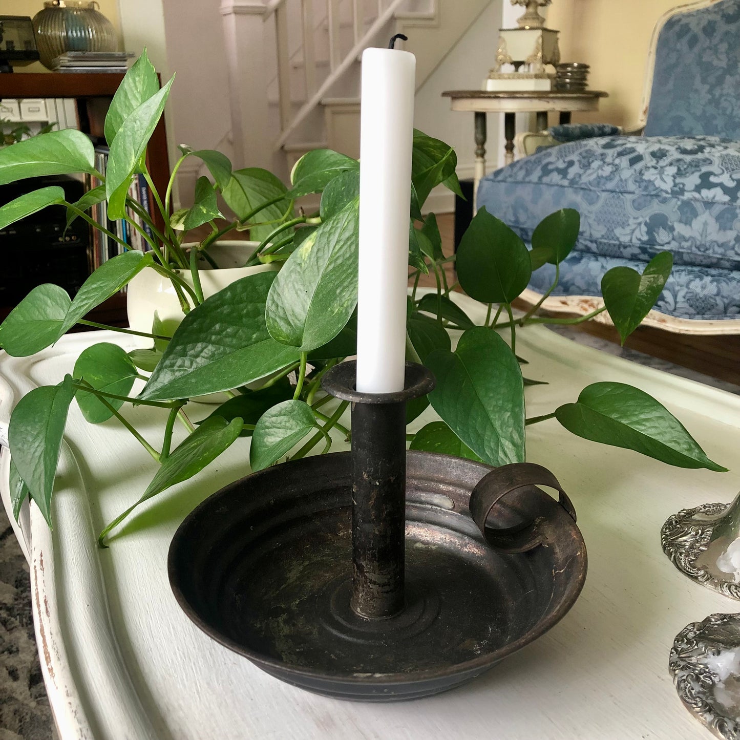 Antique Tin Pushup Finger Candlestick