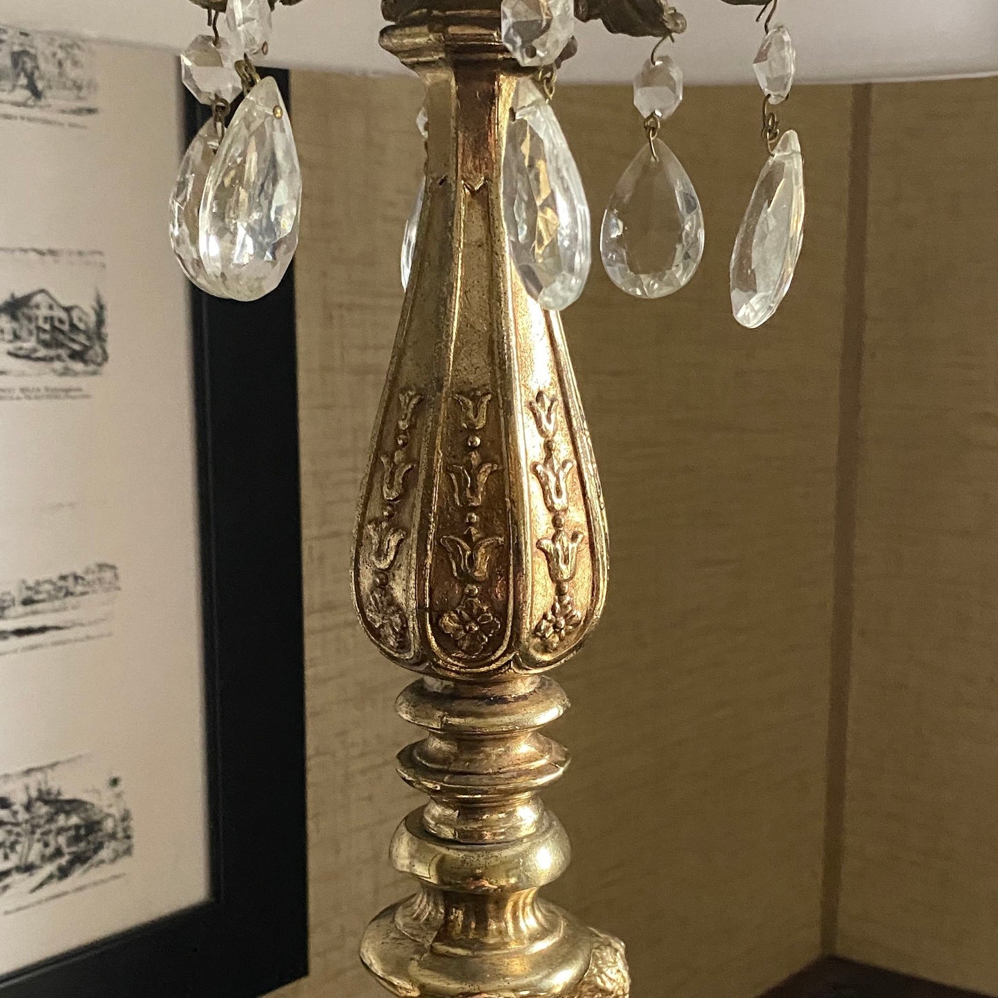 Brass Cherub Lamp with Silk Shade