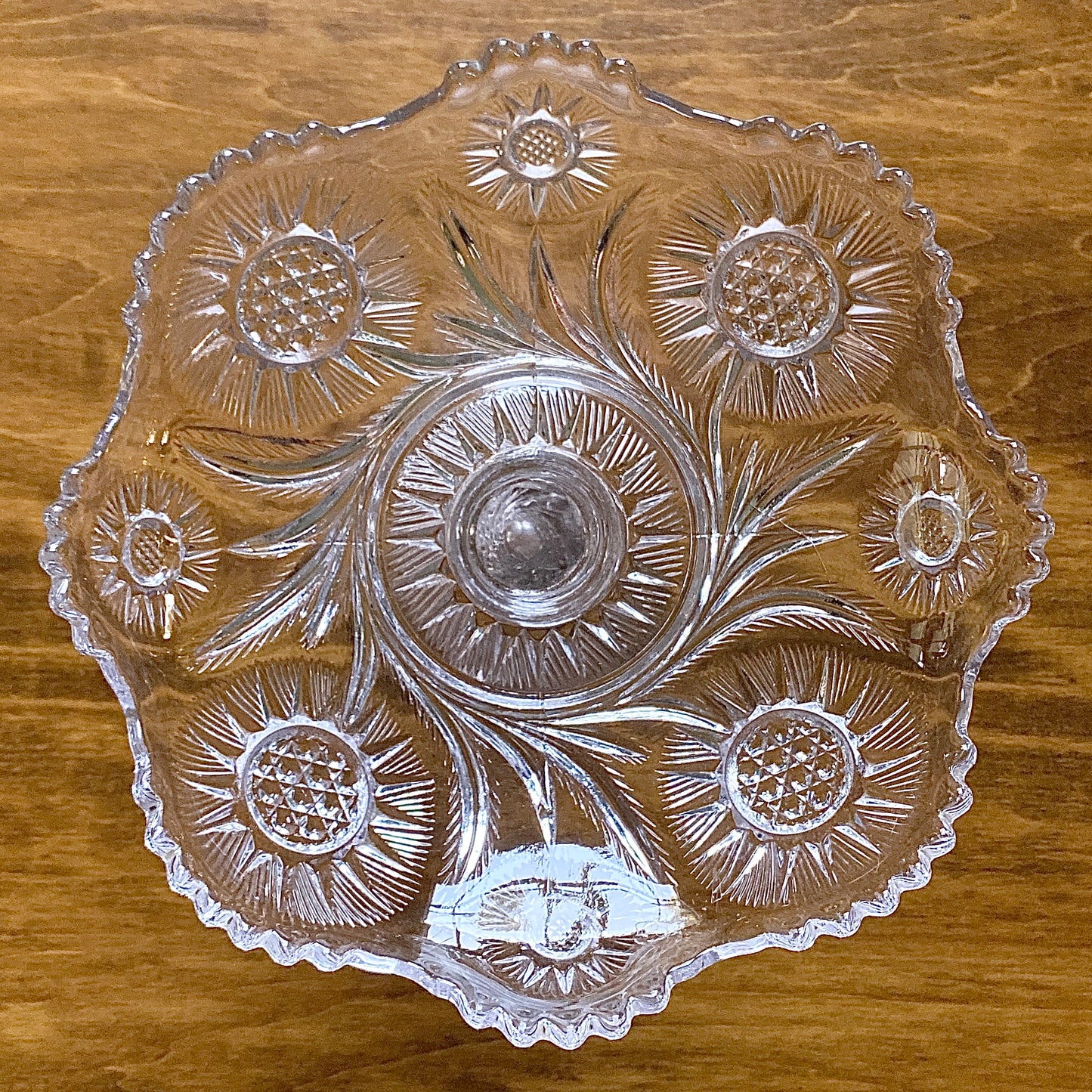 Early Pressed Glass Compote, 'Solar' or 'Feather Swirl' Pattern
