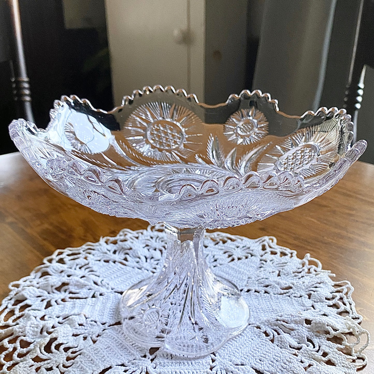 Early Pressed Glass Compote, 'Solar' or 'Feather Swirl' Pattern