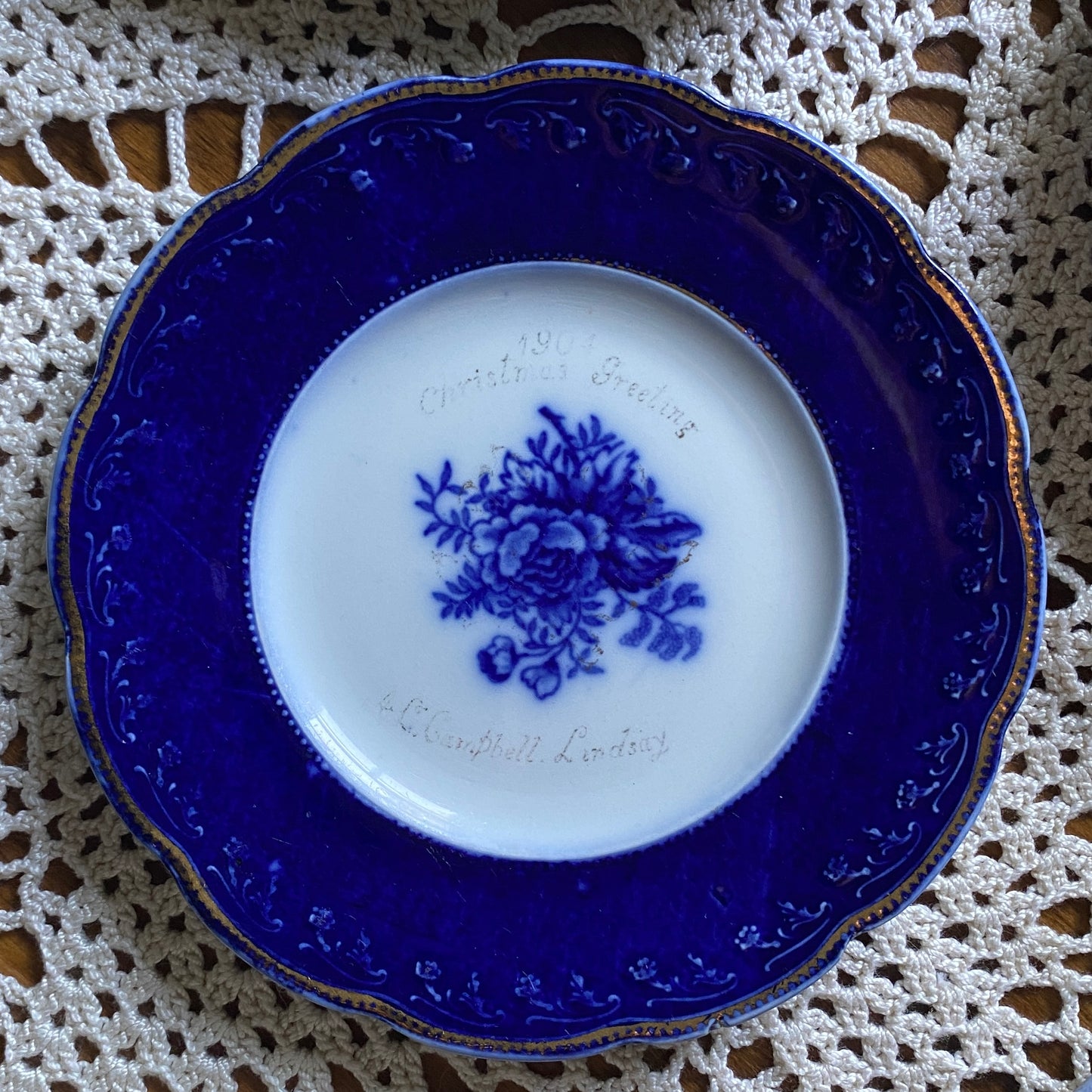 Flow Blue Bread & Butter Plate by Wood & Son, Trent Pattern