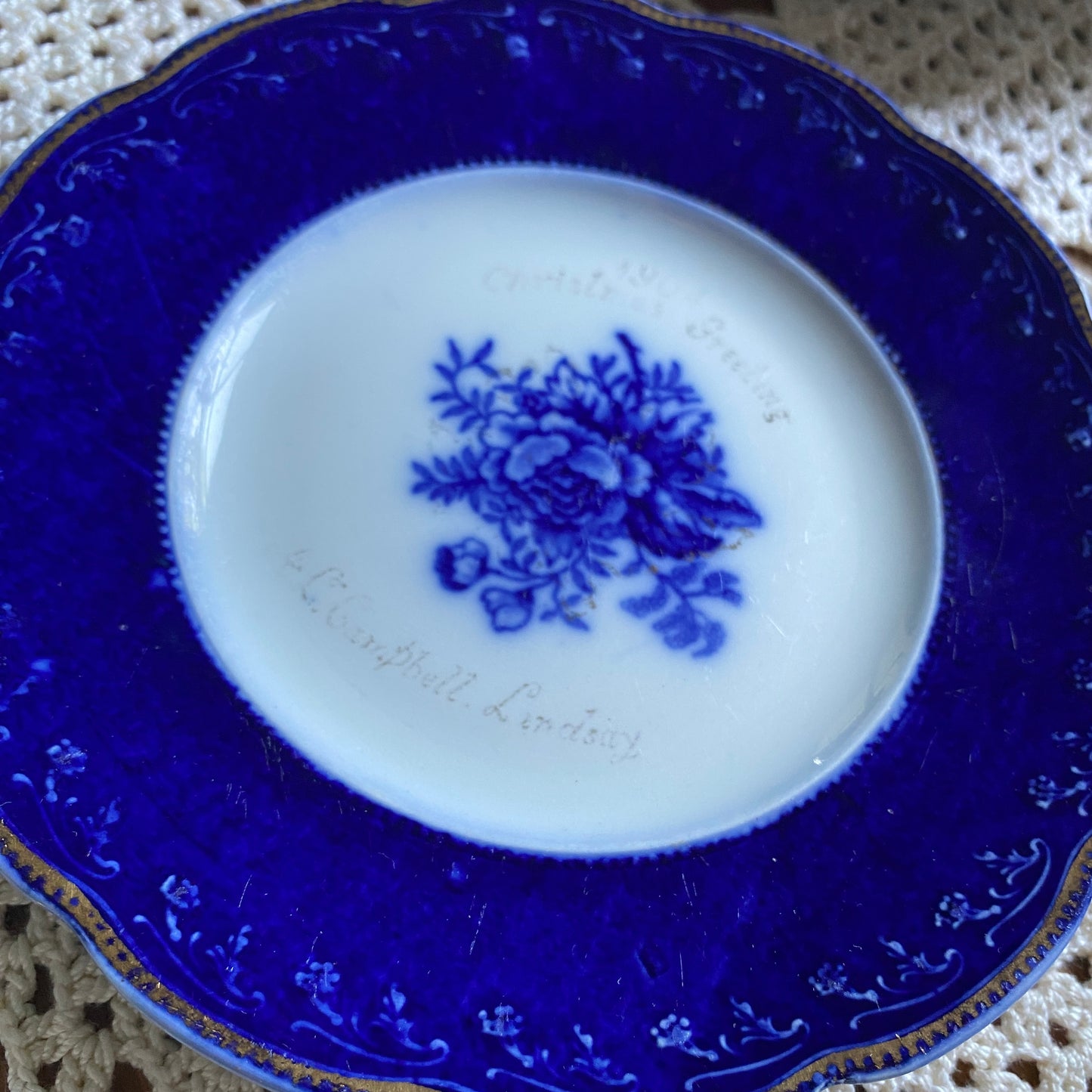 Flow Blue Bread & Butter Plate by Wood & Son, Trent Pattern