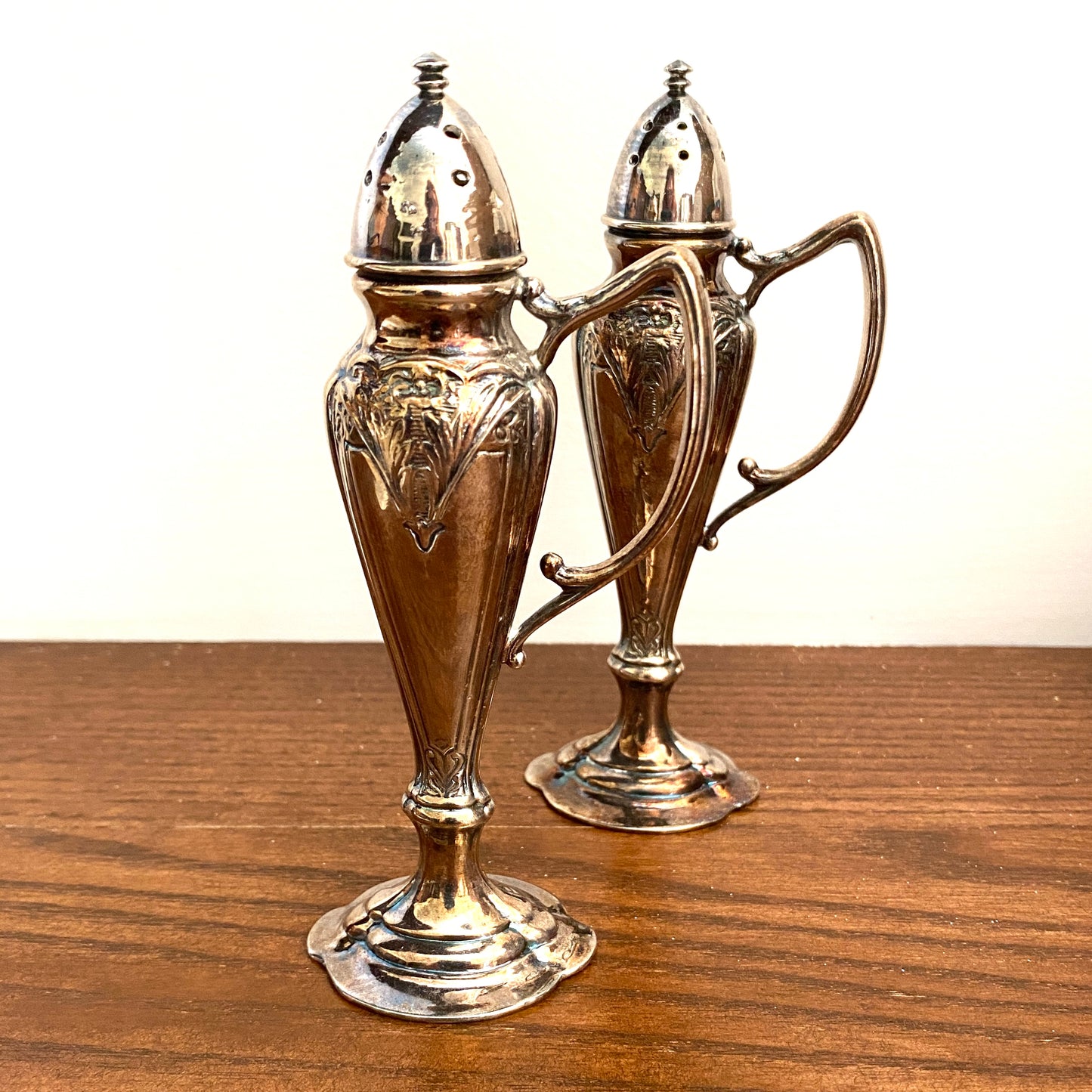 Silver Plated Handled Salt & Pepper Shakers