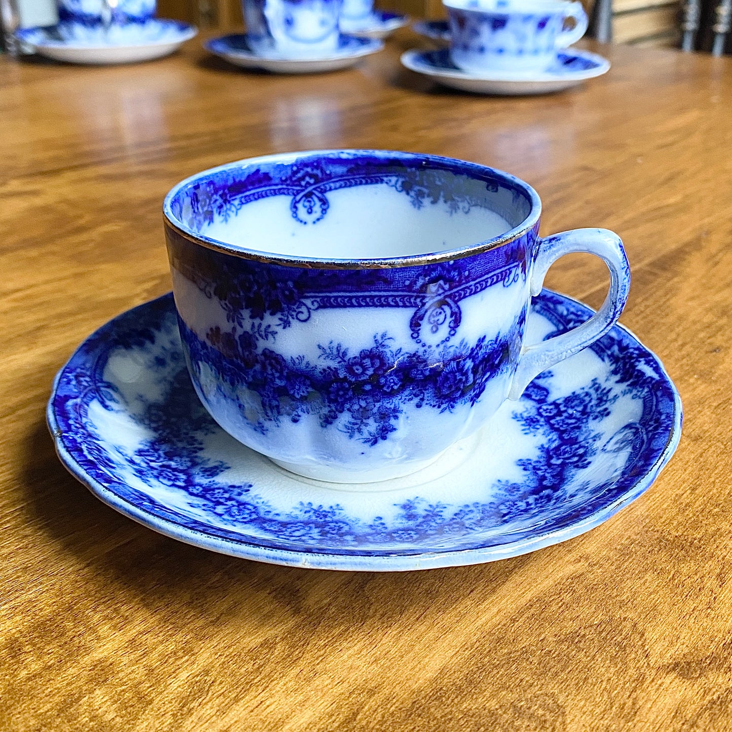 Flow Blue Teacup & Saucer 'Milan'