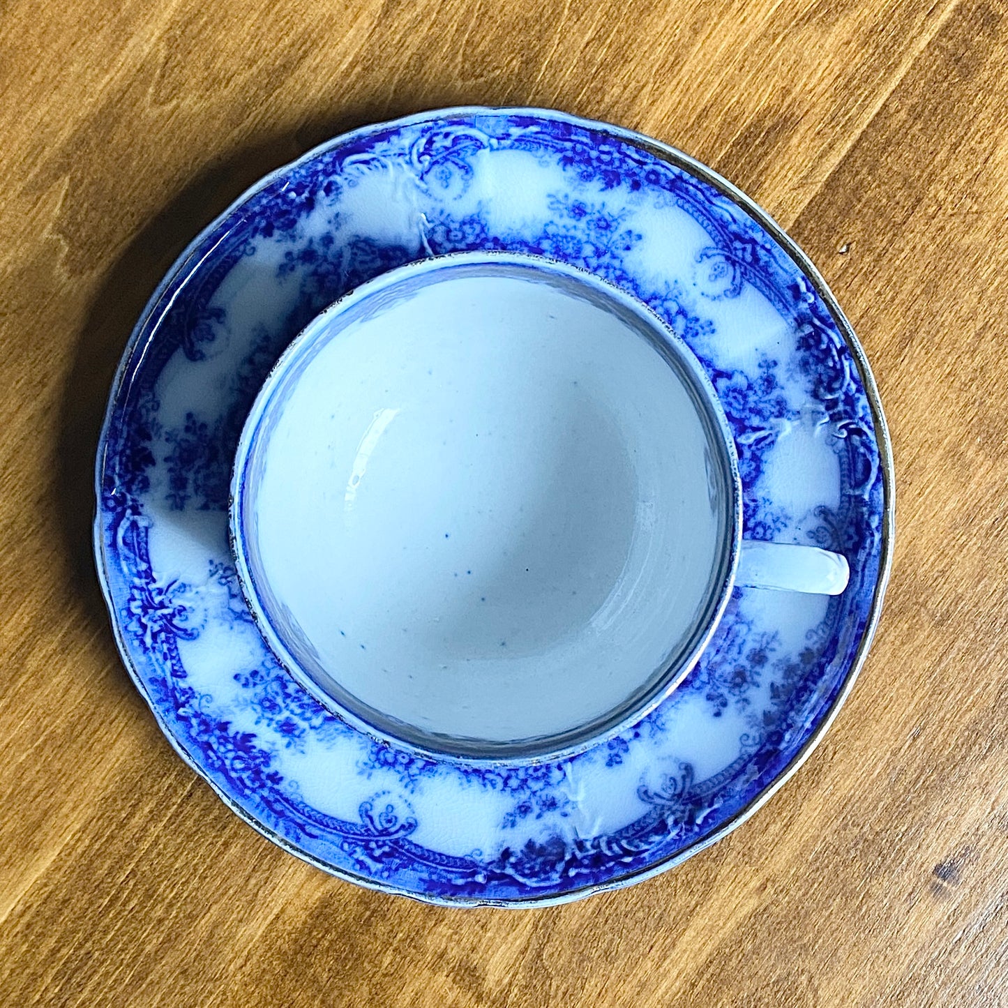 Flow Blue Teacup & Saucer 'Milan'