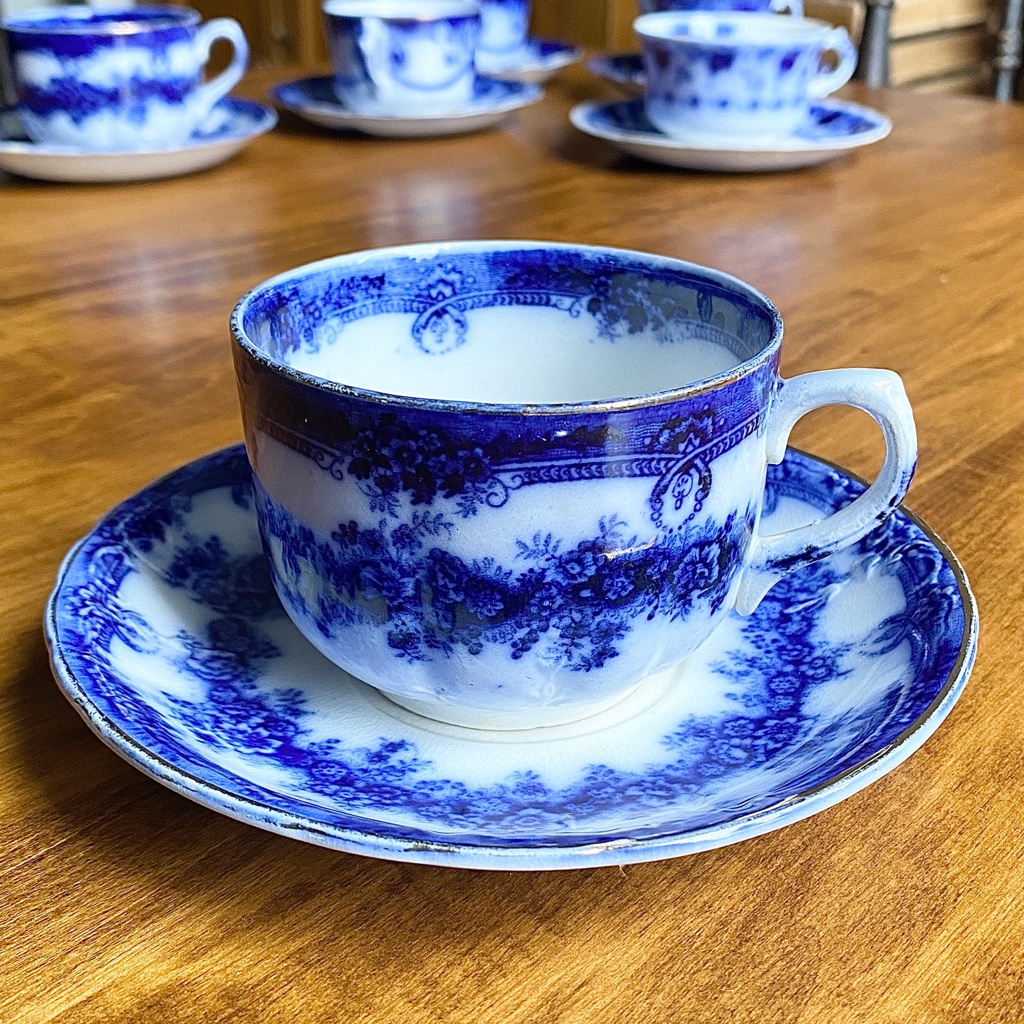 Flow Blue Teacup & Saucer 'Milan'