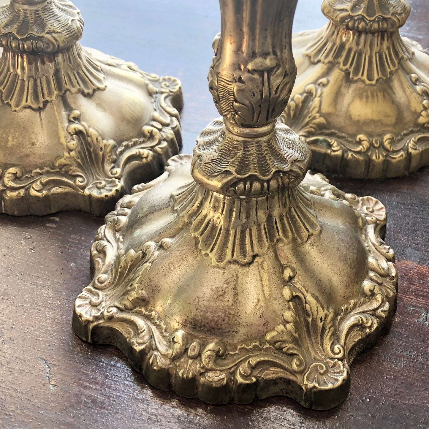 Brass Plated Candlesticks, 11"